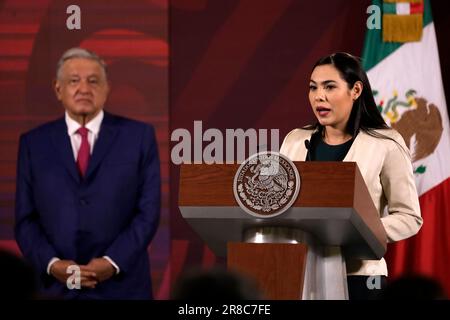 Mexico, Mexique. 20th juin 2023. Le gouverneur de l'État de Colima, Indira Vizcaino à la conférence de presse du Président du Mexique au Palais national de Mexico. Sur 20 juin 2023 à Mexico, Mexique (Credit image: © Luis Barron/eyepix via ZUMA Press Wire) USAGE ÉDITORIAL SEULEMENT! Non destiné À un usage commercial ! Banque D'Images