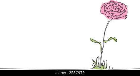 dessin d'une seule ligne en couleur continue d'une fleur, illustration vectorielle de dessin au trait Illustration de Vecteur