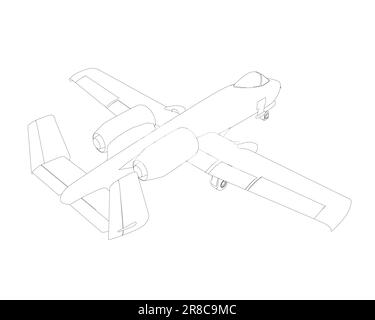 Contour avion de combat en isolat sur fond blanc. Avions de combat modernes. Image stylisée d'un avion de chasse sur fond blanc. Image vectorielle Illustration de Vecteur