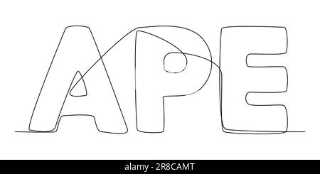 Une ligne continue de mot APE. Concept de vecteur d'illustration à trait fin. Dessin de contour idées créatives. Illustration de Vecteur