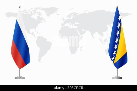 La Russie et la Bosnie-Herzégovine drapeaux pour une réunion officielle sur fond de carte du monde. Illustration de Vecteur