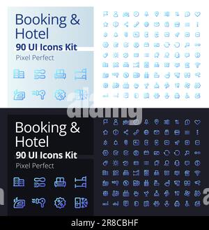 Kit de réservation et d'hôtel pixel Perfect gradient Linear ui icons pour le mode sombre, clair Illustration de Vecteur