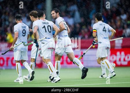 Anvers, Belgique. 20th juin 2023. Le joueur belge Loick Luypaert célèbre après avoir marqué un match de hockey entre l'équipe nationale belge Red Lions et l'Australie, match 7/12 dans la phase de groupe de la Ligue Pro FIH 2023, mardi 20 juin 2023 à Anvers. BELGA PHOTO JASPER JACOBS crédit: Belga News Agency/Alay Live News Banque D'Images