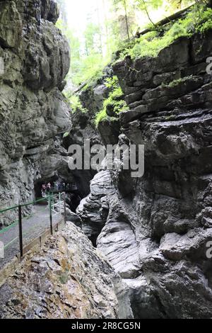 Le Breitachklamm est une gorge créée par la rivière Breitach dans l'Allgau. C'est l'une des gorges les plus profondes des Alpes bavaroises et des rochers les plus profonds. Banque D'Images