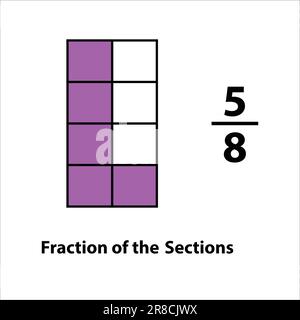 cinq par huit. Fraction du divisé en coupes. Fractions pour l'icône Vector Flat Contour. isolé sur fond blanc. illustration. Illustration de Vecteur