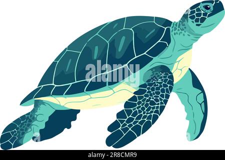 La tortue lente marche à travers les eaux tropicales bleues Illustration de Vecteur