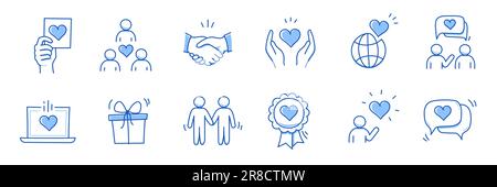 Une main de charité, une icône de la file d'attente de la communauté de confiance. Communauté caritative, partenariat, People solidarité concept Icon Set. Ligne de style d'esquisse de caniche dessinée à la main. Illustration vectorielle Illustration de Vecteur