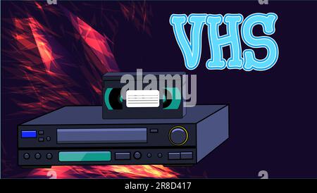 Vieux vins rétro antique analogique hipster magnétoscope avec cassette magnétique pour regarder des films et l'inscription VHS sur le dos abstrait énergie Illustration de Vecteur