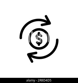 Change dollar coin simple rond argent ligne de transfert icône, flèche financière dollar dollar Mark contour plan plat design pictogramme, interface d'infographie Illustration de Vecteur