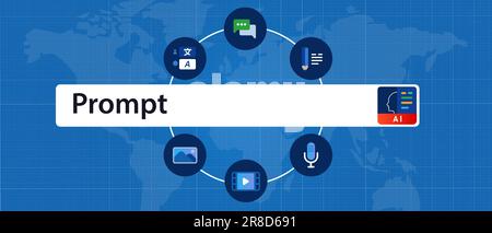 Lancer une interaction d'entrée de requête d'intelligence artificielle ai avec le modèle de langage pour générer une image générative Illustration de Vecteur