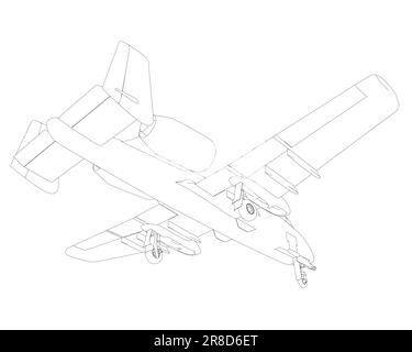 Contour avion de combat en isolat sur fond blanc. Avions de combat modernes. Image stylisée d'un avion de chasse sur fond blanc. Image vectorielle Illustration de Vecteur