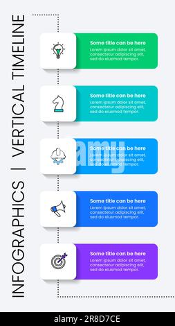 Modèle d'infographie avec icônes et 5 options ou étapes. Chronologie verticale. Peut être utilisé pour la mise en page de flux de travail, le diagramme, la bannière, la conception Web. Illustration vectorielle Illustration de Vecteur