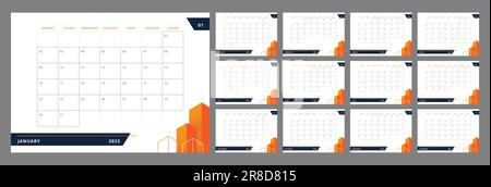 Modèle de conception de calendrier de bureau de développement d'infrastructure urbaine pour 2023 ans Illustration de Vecteur