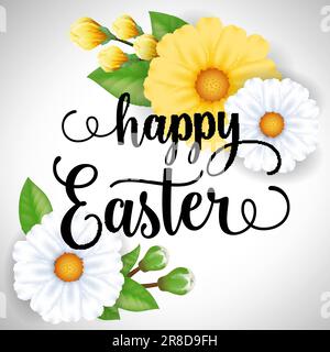 Joyeux lettrage de Pâques avec fleurs Illustration de Vecteur