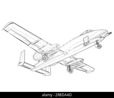 Contour avion de combat en isolat sur fond blanc. Avions de combat modernes. Image stylisée d'un avion de chasse sur fond blanc. Image vectorielle Illustration de Vecteur