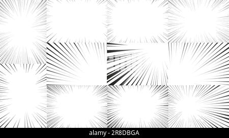 Vitesse radiale des lignes Manga pour l'effet de rafale défini. Lignes de bande flash de mise au point de mouvement et de force d'action pour la bande dessinée d'anime. Illustration d'arrière-plan vectoriel de Illustration de Vecteur