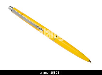 Nouveau stylo jaune élégant isolé sur blanc Banque D'Images