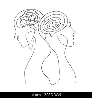 troubles bipolaires deux cerveaux humains deux personnalité en dessin de ligne continue illustration vectorielle Illustration de Vecteur