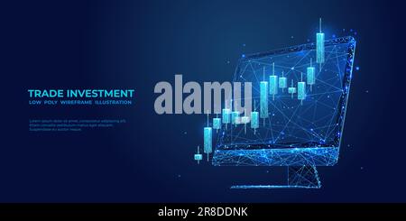 Concept de marché boursier numérique. Chandeliers bleu en polyéthylène bas sur le moniteur. Illustration de Vecteur