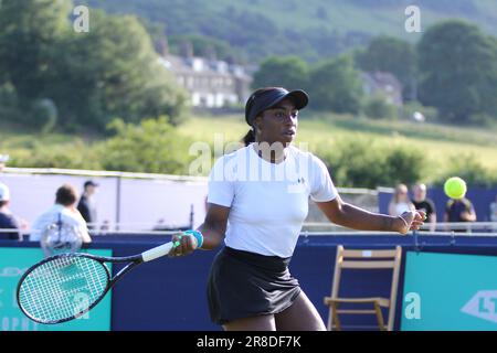 Ilkley, Royaume-Uni. 19th juin 2023. Club de tennis d'Ilkley, Angleterre, 19 juin 2023: Sachia Vickery pendant le W100 Ilkley contre Olivia Gadecki au Club de tennis d'Ilkley (Sean Chandler/SPP) crédit: SPP Sport photo de presse. /Alamy Live News Banque D'Images