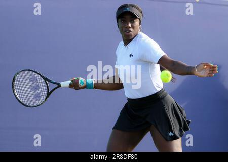 Ilkley, Royaume-Uni. 19th juin 2023. Club de tennis d'Ilkley, Angleterre, 19 juin 2023: Sachia Vickery pendant le W100 Ilkley contre Olivia Gadecki au Club de tennis d'Ilkley (Sean Chandler/SPP) crédit: SPP Sport photo de presse. /Alamy Live News Banque D'Images