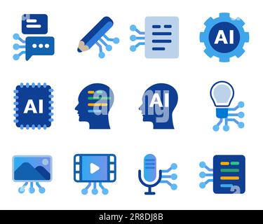 Generative ai artificielle intelligence Icon set collection création créative créée par la technologie Illustration de Vecteur