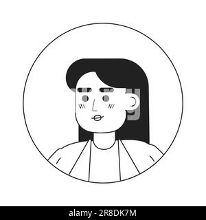 Brunette femme employé monochrome plat tête de caractère linéaire Illustration de Vecteur