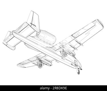 Contour avion de combat en isolat sur fond blanc. Avions de combat modernes. Image stylisée d'un avion de chasse sur fond blanc. Image vectorielle Illustration de Vecteur