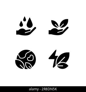 Protection des sources naturelles icônes de glyphe noir définies sur l'espace blanc Illustration de Vecteur