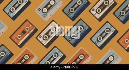 De nombreuses cassettes audio rétro sur fond de rangée Illustration de Vecteur