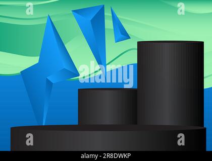 Podium de cylindre bleu, noir et turquoise. Présentation de l'étape de maquette vectorielle pour la présentation. Résumé Affichage minimal du produit géométrique. Illustration de Vecteur