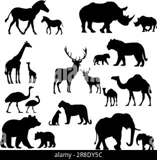 20 vecteurs silhoutte animaux de savane, tout est mamalia Illustration de Vecteur