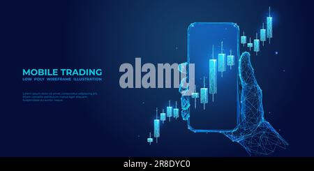 Main abstraite tenant un téléphone avec chandelier d'investissement Illustration de Vecteur