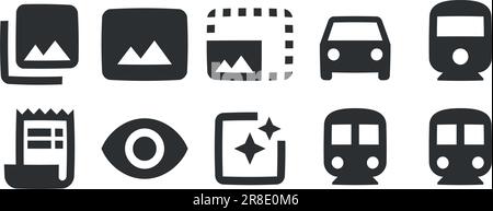 Jeu de 10 icônes image. Jeu d'icônes de solutions professionnelles créatives. Délimiter les signes isolés. Icônes linéaires définies. Pack d'icônes à remplissage fin. Illustration vectorielle Illustration de Vecteur