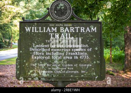 Marqueur de la piste William Bartram au jardin botanique d'État de Géorgie marquant le voyage du naturaliste américain William Bartram en 1773. (ÉTATS-UNIS) Banque D'Images