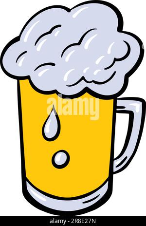 Illustration vectorielle de style dessin animé en verre de bière. Imitation d'esquisse dessinée à la main Illustration de Vecteur
