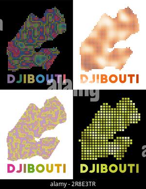 Djibouti carte. Collection de cartes de Djibouti en pointillé. Frontières du pays remplies de rectangles pour votre conception. Illustration vectorielle. Illustration de Vecteur