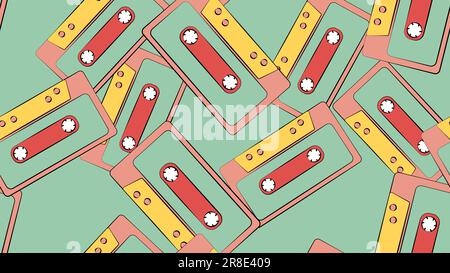 Texture sans coutures d'un ancien rétro hipster cassette audio de film musical antique sur un fond des années 70, 80, 90. L'arrière-plan Illustration de Vecteur