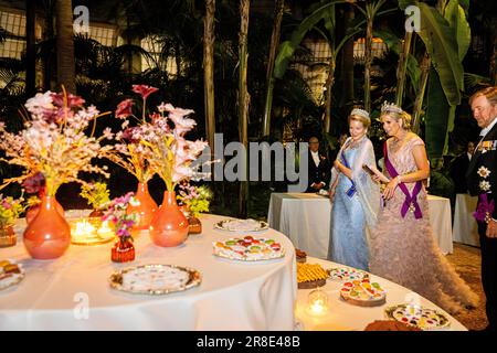 BRUXELLES - 20/06/2023, le roi Willem-Alexander et la reine Maxima ainsi que le roi belge Philippe et la reine Mathilde visitent le jardin d'hiver après le banquet d'État au château de Laeken le premier jour de la visite d'État en Belgique. Le couple royal visitera le pays, à l'invitation du roi de Belgique Philippe et de la reine Mathilde, et visitera, outre Bruxelles, Waterloo, Louvain et Anvers. ANP POOL PATRICK VAN KATWIJK pays-bas hors - belgique hors Banque D'Images