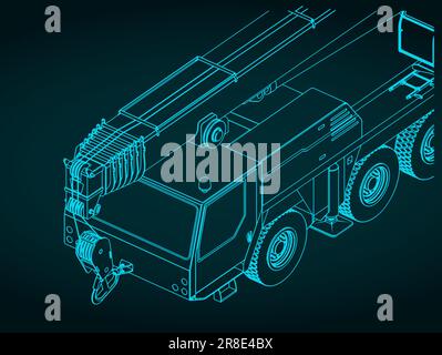 Illustration vectorielle stylisée d'une grue mobile dotée d'une flèche télescopique longue et puissante Illustration de Vecteur