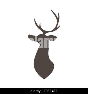 Tête de renne. Animal mammifère silhouette noire avec bois sur fond blanc. Illustration vectorielle plate Illustration de Vecteur
