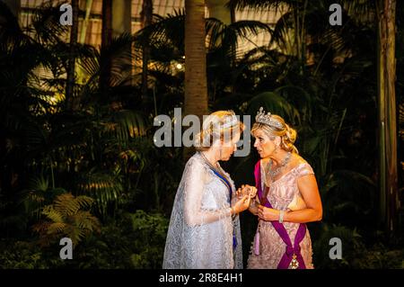 BRUXELLES - 20/06/2023, le roi Willem-Alexander et la reine Maxima ainsi que le roi belge Philippe et la reine Mathilde visitent le jardin d'hiver après le banquet d'État au château de Laeken le premier jour de la visite d'État en Belgique. Le couple royal visitera le pays, à l'invitation du roi de Belgique Philippe et de la reine Mathilde, et visitera, outre Bruxelles, Waterloo, Louvain et Anvers. ANP POOL PATRICK VAN KATWIJK pays-bas hors - belgique hors Banque D'Images