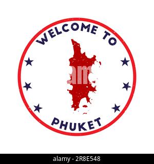 Bienvenue au timbre de Phuket. Timbre rond de l'île de grunge avec texture dans le thème de couleur Azulado. Sceau Phuket géométrique de style vintage. Illustration vectorielle nette. Illustration de Vecteur