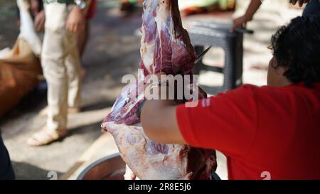 le processus de coupe de la viande sacrificielle pour chaque partie Banque D'Images