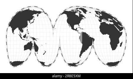 Carte du monde vectorielle. Goode a interrompu la projection de Mollweide. Carte géographique du monde simple avec les lignes de latitude et de longitude. Illustration de Vecteur