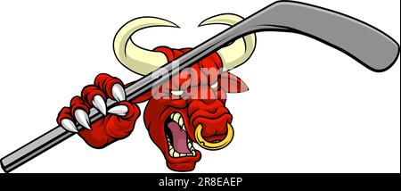 Bull Minotaur Longhorn Cow Ice Hockey Mascot Illustration de Vecteur