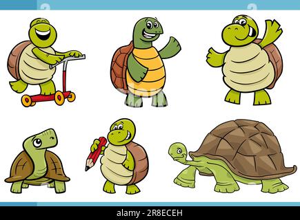 Dessin animé illustration de tortues drôles reptiles jeu de personnages d'animaux de bande dessinée Illustration de Vecteur