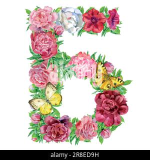 Lettre de fleurs aquarelles, isolée main, dessin de mariage, alphabet cyrillique russe 2 Illustration de Vecteur