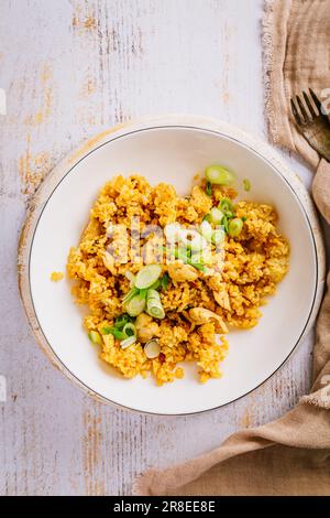 Poulet Biryani avec oignons verts Banque D'Images