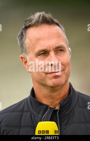 L'ancien capitaine de cricket de l'Angleterre Michael Vaughan pendant le LV= Insurance Ashes First Test Series jour 5 Angleterre / Australie à Edgbaston, Birmingham, Royaume-Uni, 20th juin 2023 (photo de Craig Thomas/News Images) Banque D'Images